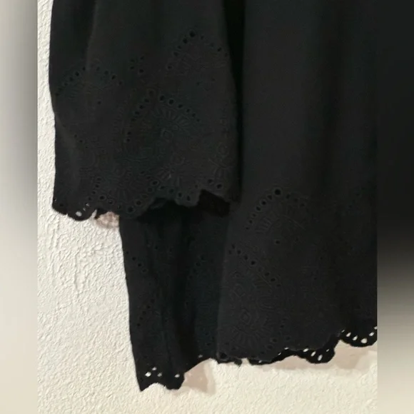 J. Jill Top Women Black 100% Cotton Pullover Embroidered Hem And Sleeves Size L - Picture 2 of 7
